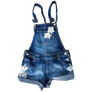 Jordache Flower Lace Overalls Denim Short Blue Girls Size L 10-12